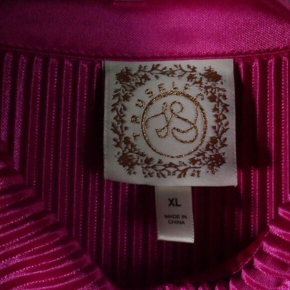 Truself Women Size XL Pink Ribbed Long Sleeve Blouse Button Up Polyester - Picture 3 of 12